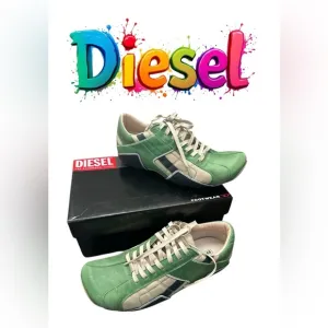 Men’s Diesel green and beige tennis shoes size 12