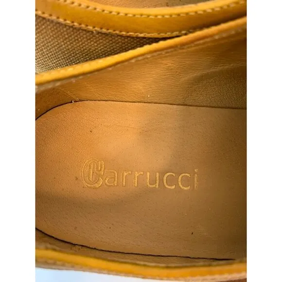Mens Tan Canvas &amp; Leather Lace-Up Shoes Carrucci Size 11 8673