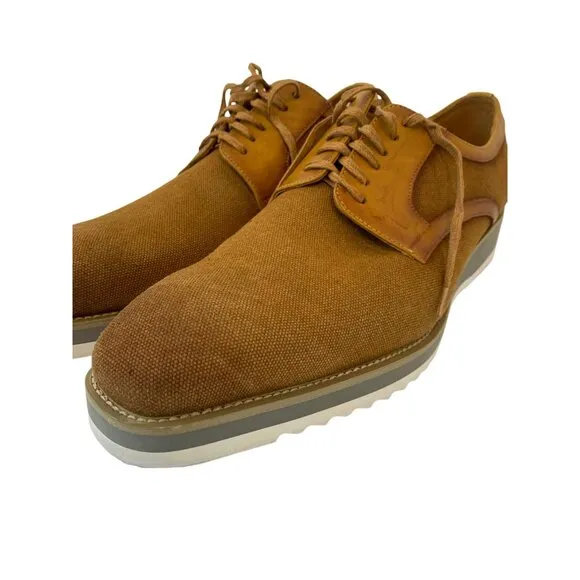 Mens Tan Canvas &amp; Leather Lace-Up Shoes Carrucci Size 11 8673
