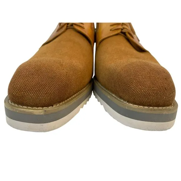 Mens Tan Canvas &amp; Leather Lace-Up Shoes Carrucci Size 11 8673
