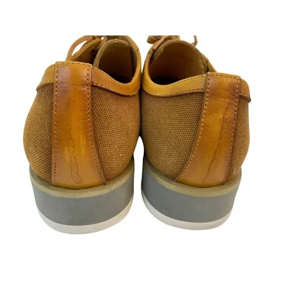 Mens Tan Canvas &amp; Leather Lace-Up Shoes Carrucci Size 11 8673