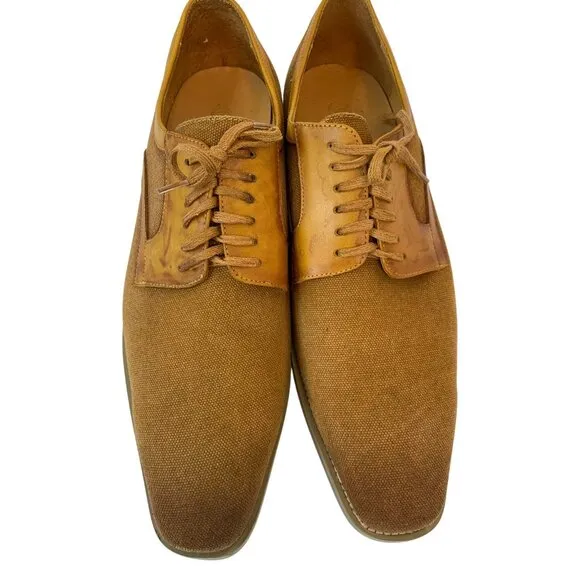 Mens Tan Canvas &amp; Leather Lace-Up Shoes Carrucci Size 11 8673