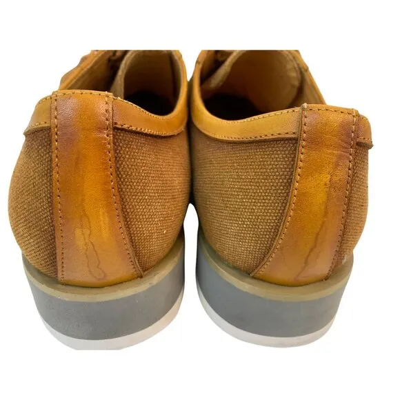 Mens Tan Canvas &amp; Leather Lace-Up Shoes Carrucci Size 11 8673