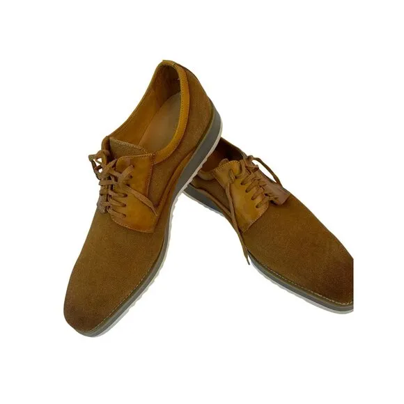 Mens Tan Canvas &amp; Leather Lace-Up Shoes Carrucci Size 11 8673