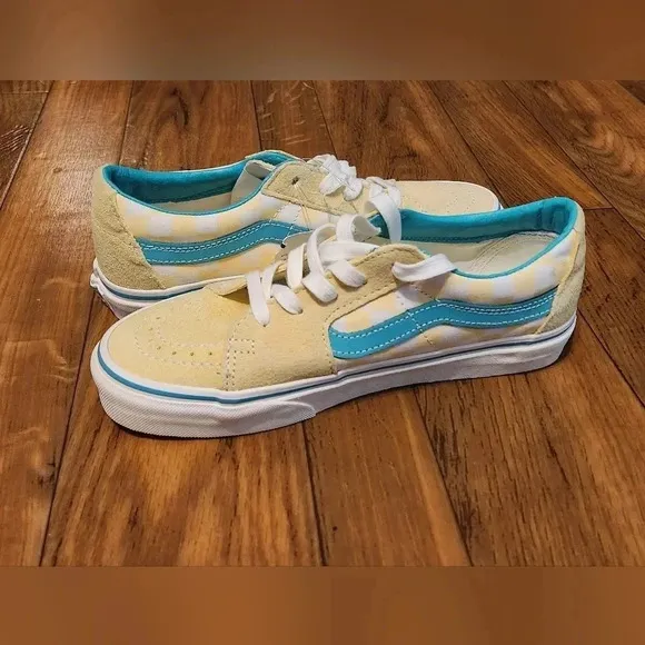 Men’s VANS SK8 Low Checkerboard Banana Cream Teal Shoes Mens Size 6 Brand New
