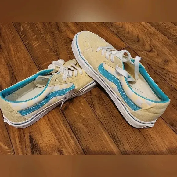 Men’s VANS SK8 Low Checkerboard Banana Cream Teal Shoes Mens Size 6 Brand New