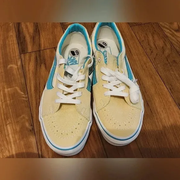 Men’s VANS SK8 Low Checkerboard Banana Cream Teal Shoes Mens Size 6 Brand New