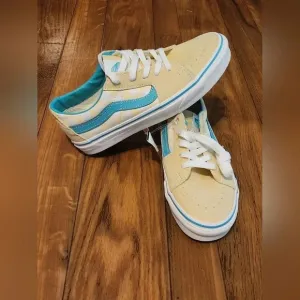 Men’s VANS SK8 Low Checkerboard Banana Cream Teal Shoes Mens Size 6 Brand New