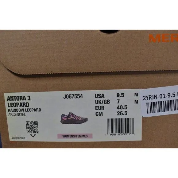 Merrell Womens Size 9.5 Antora 3 Pink Rainbow Leopard Trail Running Shoes
