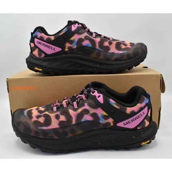 Merrell Womens Size 9.5 Antora 3 Pink Rainbow Leopard Trail Running Shoes