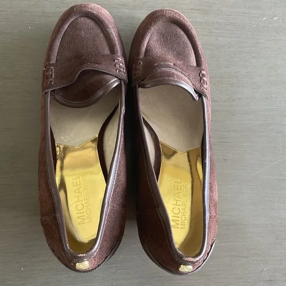 Michael Kors Brown Suede Leather Rory Loafer Wedge Shoes Women’s Size 8