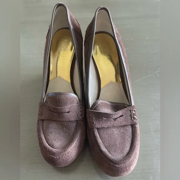 Michael Kors Brown Suede Leather Rory Loafer Wedge Shoes Women’s Size 8