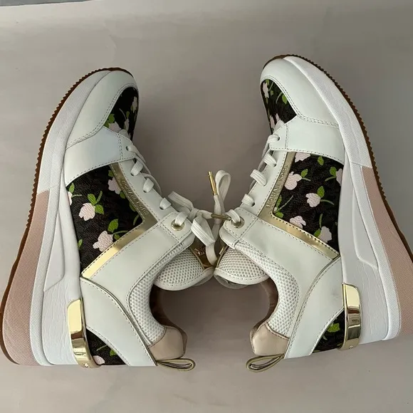 Michael Kors Georgie Trainer Sneakers Shoes Floral Leather Womens Size 7 New