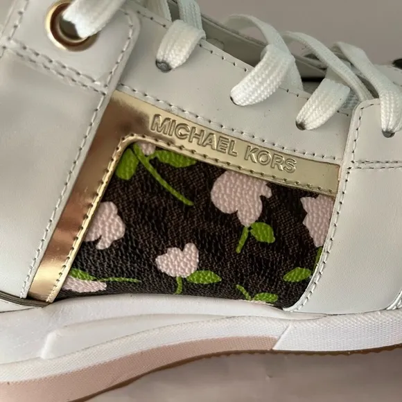 Michael Kors Georgie Trainer Sneakers Shoes Floral Leather Womens Size 7 New