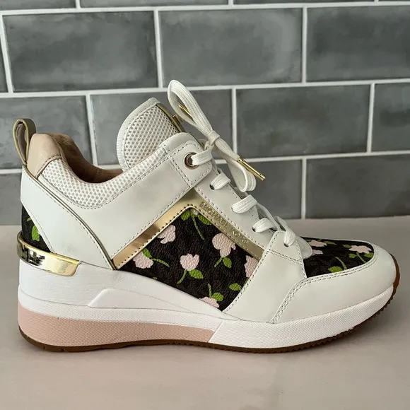 Michael Kors Georgie Trainer Sneakers Shoes Floral Leather Womens Size 7 New