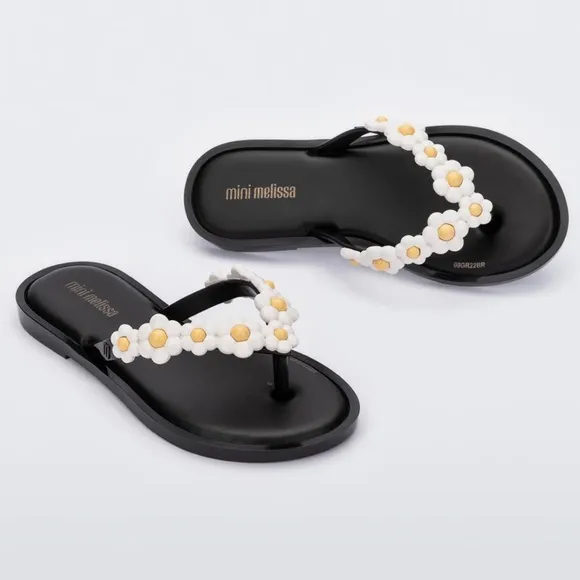 Mini Melissa Girl’s Spring Flip Flop - Black/White
