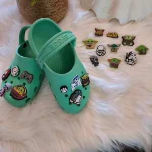 Mint Green Children's Crocs with 19 Star Wars Charms: Size Kid's 12.