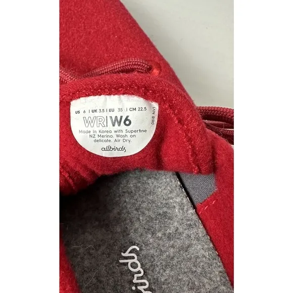 NEW Allbirds Women’s Size 6 Wool Runners 0918 NV1 Red Lace Up Athletic Shoes