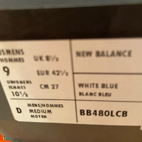 New Balance 480 Unisex Shoes Size:,Men’s 9 Women’s 10.5 Color: White/Blue