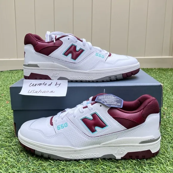 New balance 550 white burgundy shoes