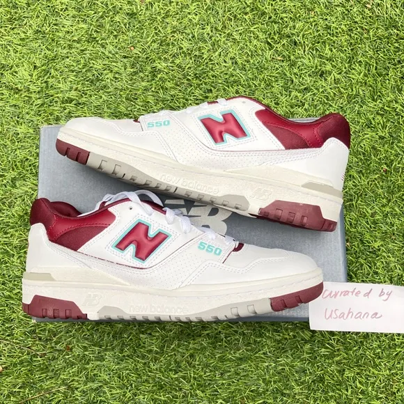 New balance 550 white burgundy shoes