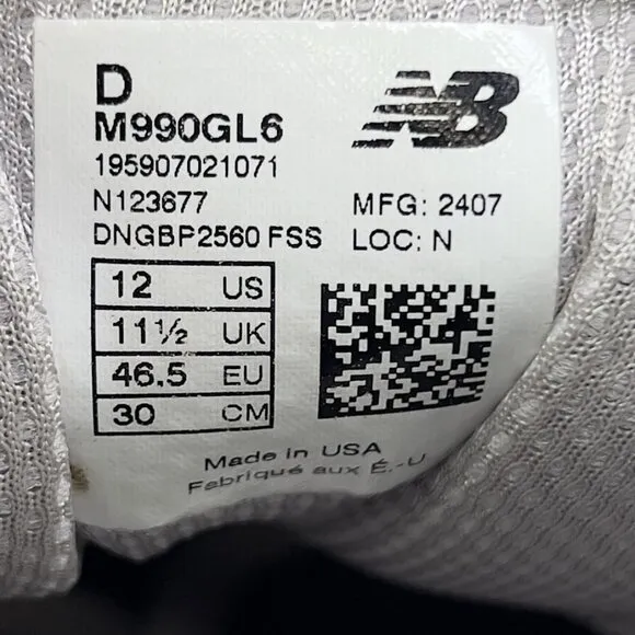 New Balance 990v6 Made In USA Shoes Grey Men’s Size 12 Replacement Insoles
