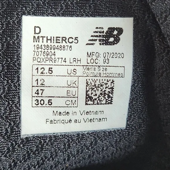 New Balance Fresh Foam Hierro v5 Men's Sz 12.5 Gray Athletic Trail Running Shoes