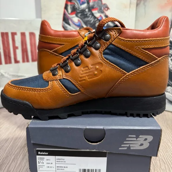 New Balance Rainier Shoes Mens 5.5/ Women’s 7 Glazed Ginger Brown Blue URAINOG
