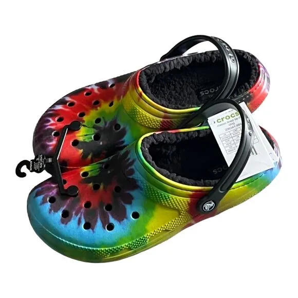 NEW Baya Lined Tie Dye CROCS CLOG SHOES Mens 10 Womens 12 Multicolor NWT!