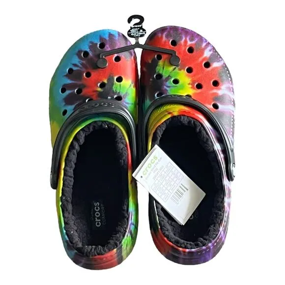 NEW Baya Lined Tie Dye CROCS CLOG SHOES Mens 10 Womens 12 Multicolor NWT!