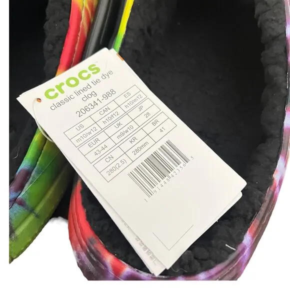 NEW Baya Lined Tie Dye CROCS CLOG SHOES Mens 10 Womens 12 Multicolor NWT!