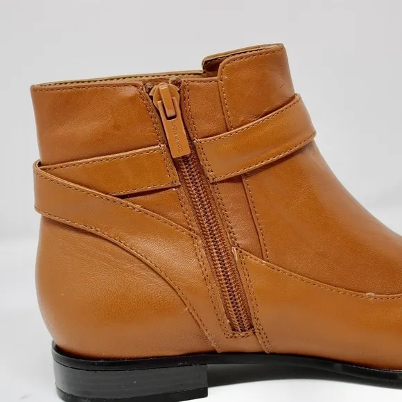 *NEW* Calvin Klein Farryn Nappa Leather Booties in Cognac Women's Size 5.5