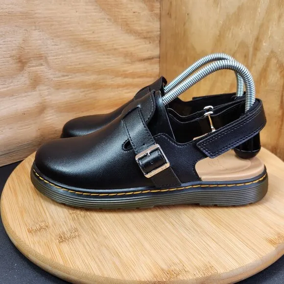 New Dr. Martens Jorgie Womens Black Leather Slingback Clog Mules Size 7