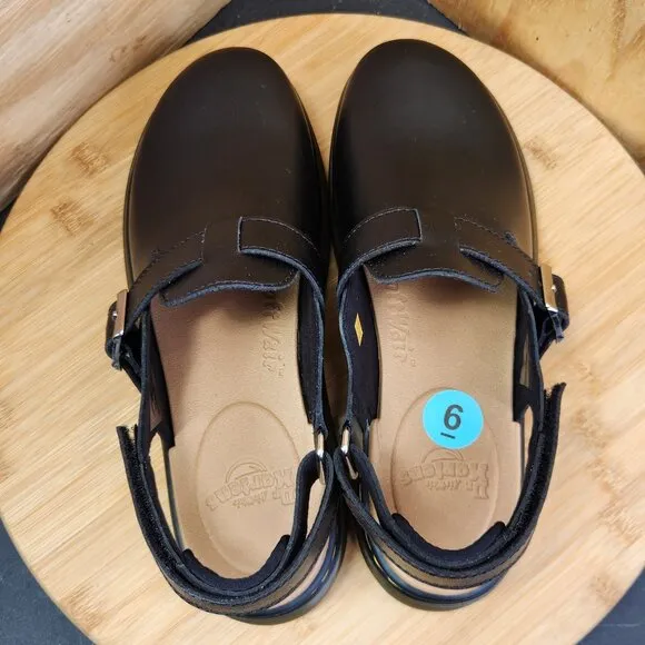 New Dr. Martens Jorgie Womens Black Leather Slingback Clog Mules Size 7