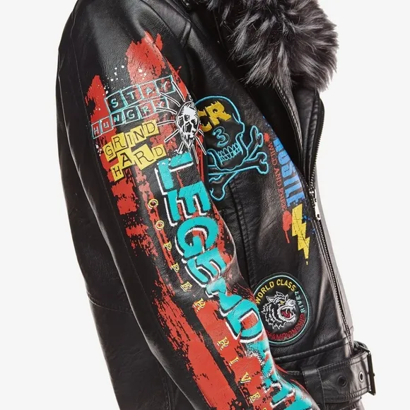 NEW Faux grafitti leather rocker jacket
