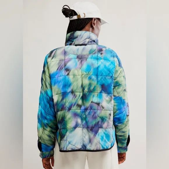 New Free People Movement FP Pippa Printed Blurry Blue Pullover Zip Jacket Womens