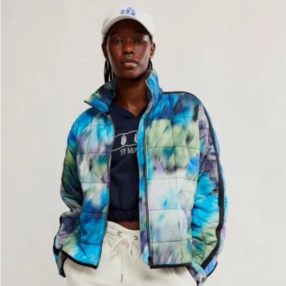 New Free People Movement FP Pippa Printed Blurry Blue Pullover Zip Jacket Womens