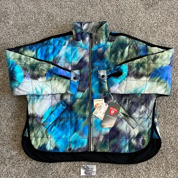 New Free People Movement FP Pippa Printed Blurry Blue Pullover Zip Jacket Womens