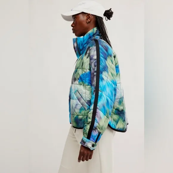 New Free People Movement FP Pippa Printed Blurry Blue Pullover Zip Jacket Womens