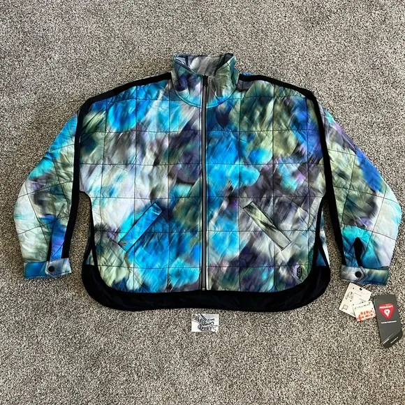 New Free People Movement FP Pippa Printed Blurry Blue Pullover Zip Jacket Womens