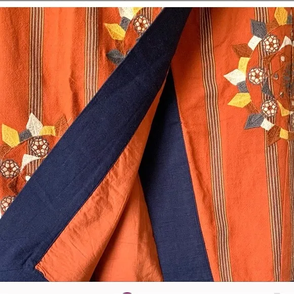 New FREE PEOPLE Song Bird wrap midi Skirt orange blue Embroidery small