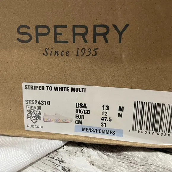 NEW in box Mens size 13 Sperry Striper TG Twin Gore shoes rainbow pride LQBTQ