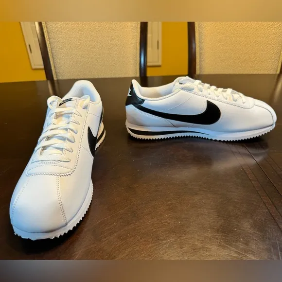 New Nike Cortez Leather White Black Sneaker Shoes Size US 12
