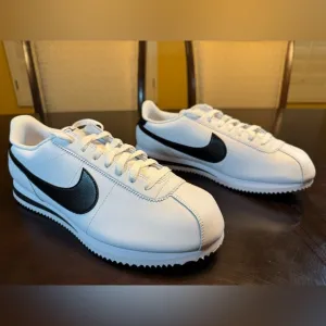 New Nike Cortez Leather White Black Sneaker Shoes Size US 12