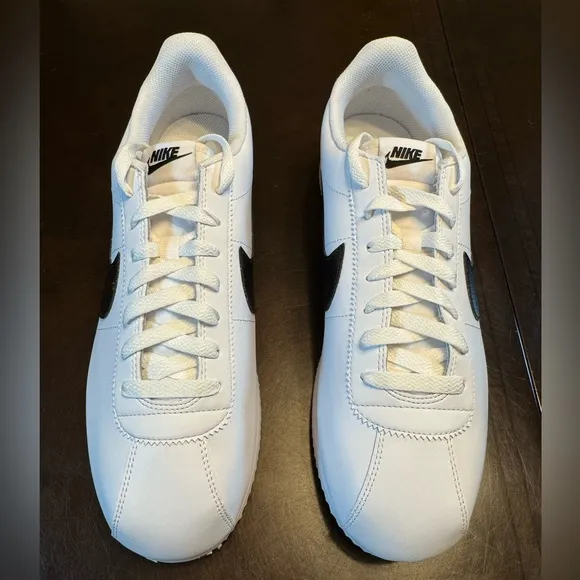 New Nike Cortez Leather White Black Sneaker Shoes Size US 12