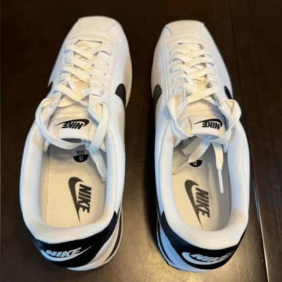 New Nike Cortez Leather White Black Sneaker Shoes Size US 12