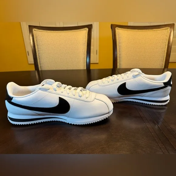 New Nike Cortez Leather White Black Sneaker Shoes Size US 12
