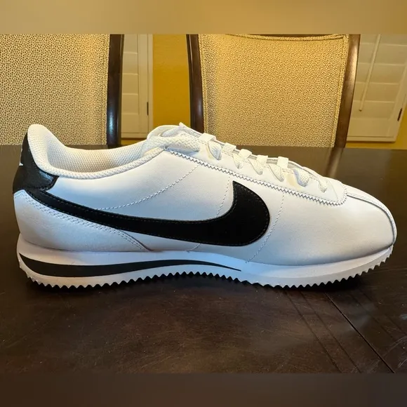 New Nike Cortez Leather White Black Sneaker Shoes Size US 12