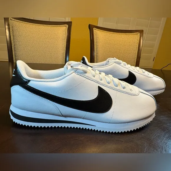 New Nike Cortez Leather White Black Sneaker Shoes Size US 12