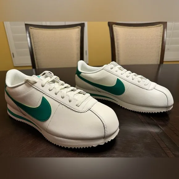 New Nike Cortez Leather White Green Sneaker Shoes